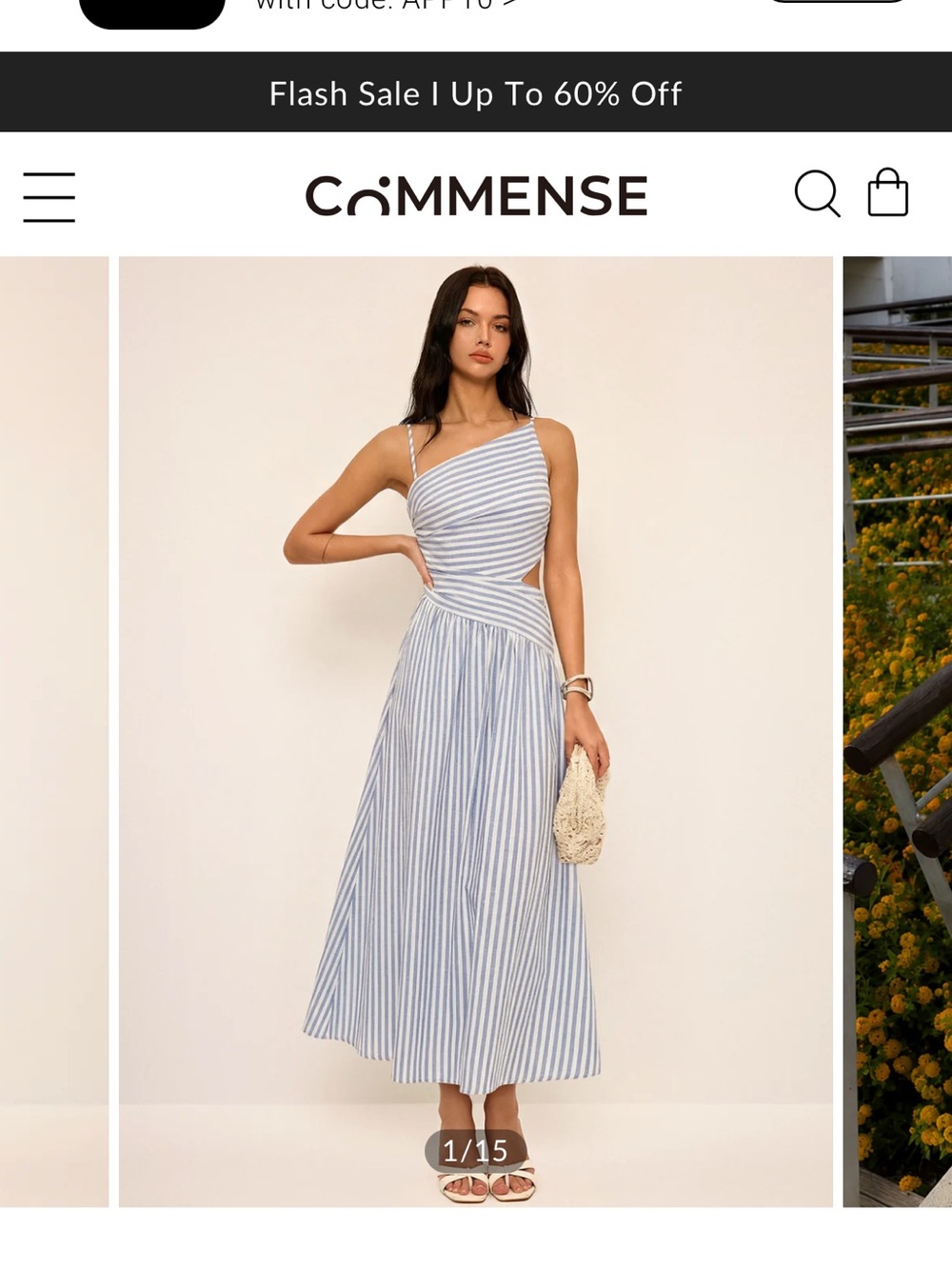 Commense Blue and White Striped One-Shoulder Midi Dress - Picture 2 of 6